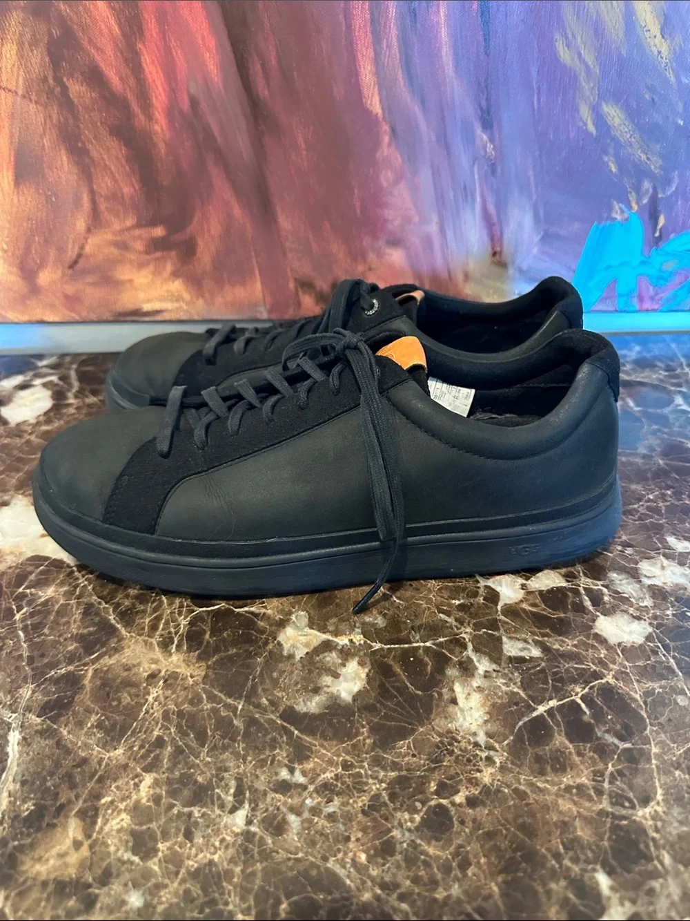 UGG Men's Black Suede & Leather Lace-Up Sneakers with Tan Tongue Tab